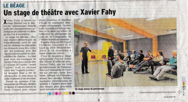 Fay'Art stage de théâtre avec Xavier Fahy au Béage